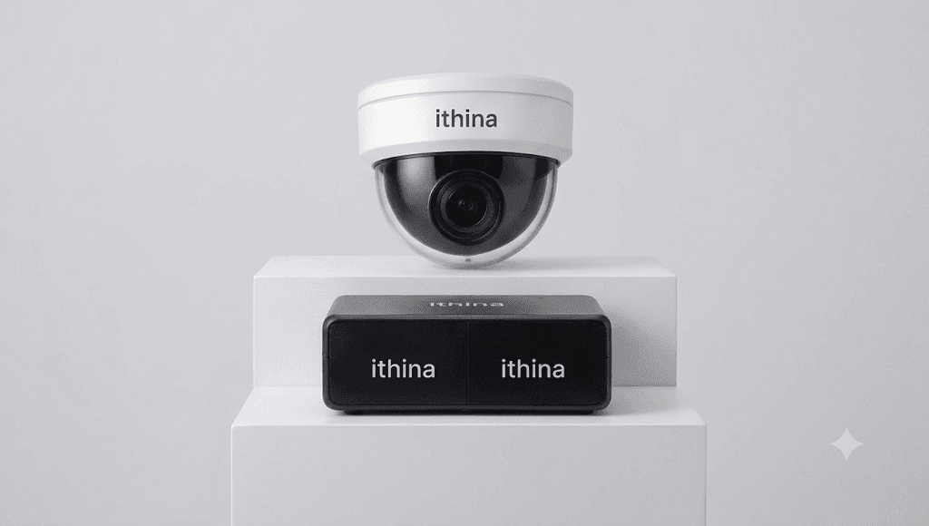 An Ithina in-store camera and sensor on a studio plinth