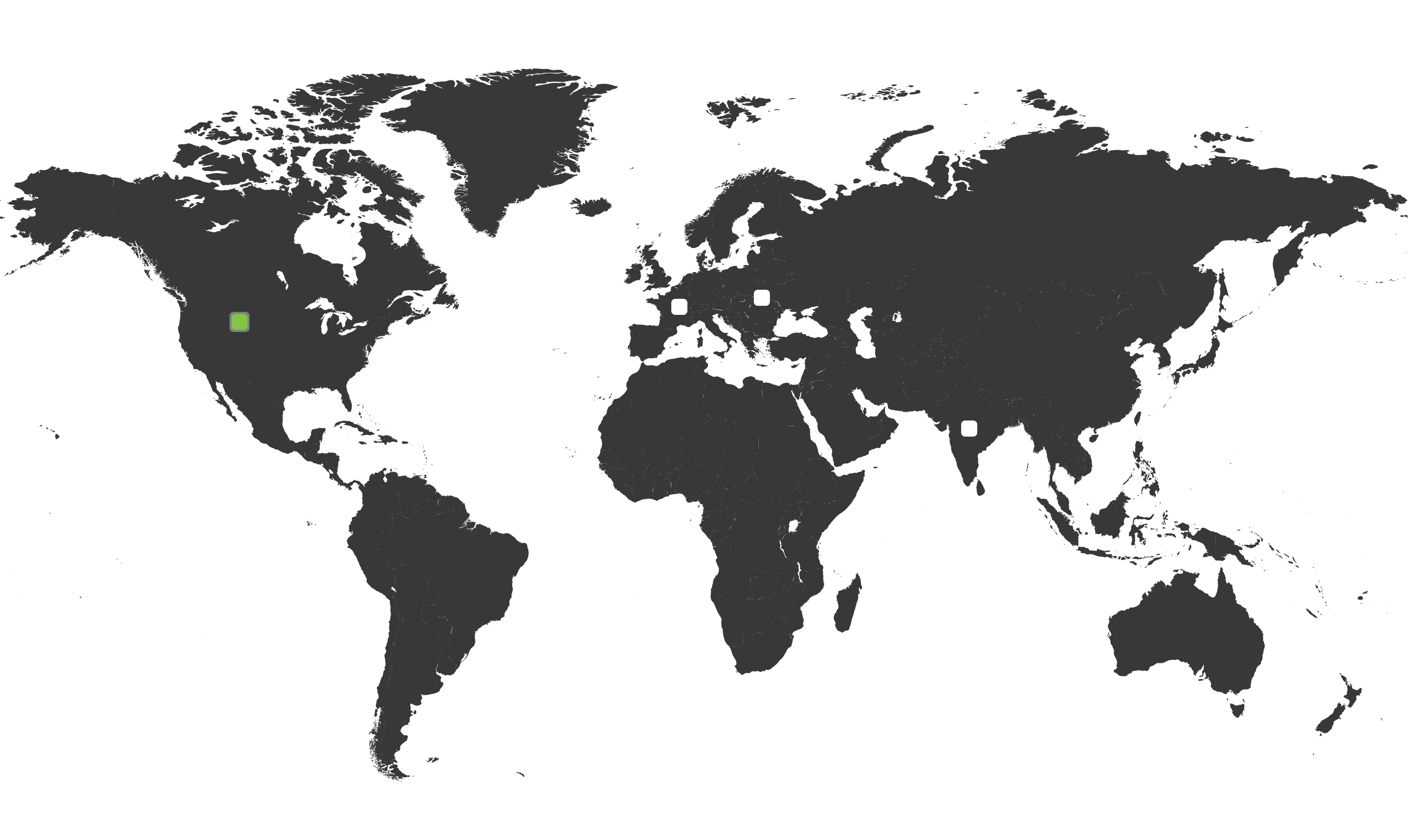 World map with Ithina office and deployment locations marked