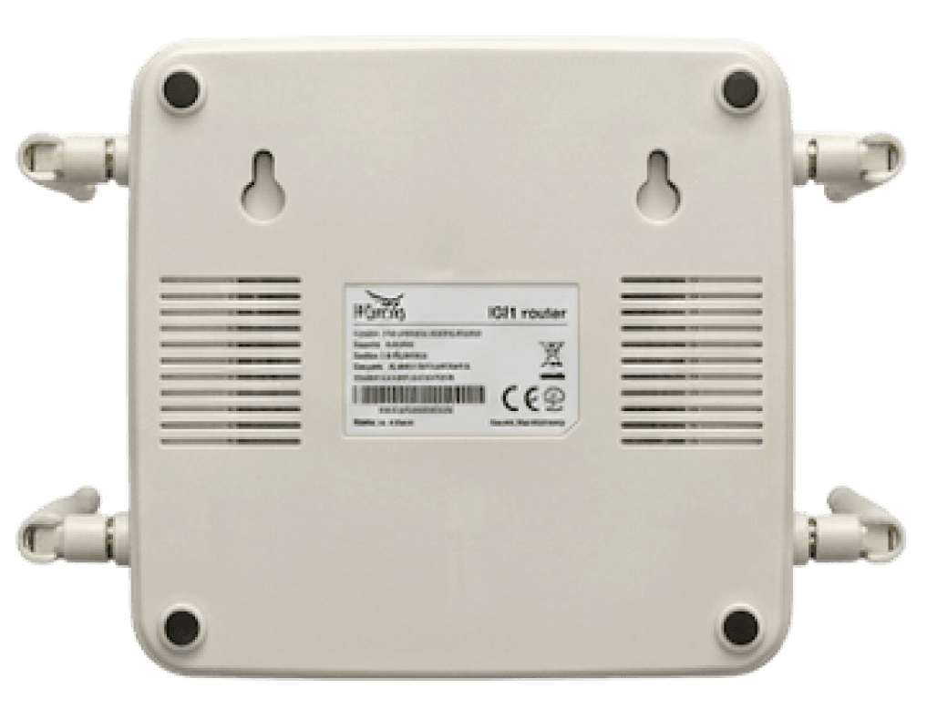 The underside of the Ithina IGI-1 gateway and its rating label