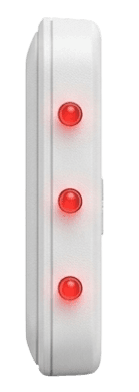 The edge of an Ithina T Series tag, its LED light bar lit