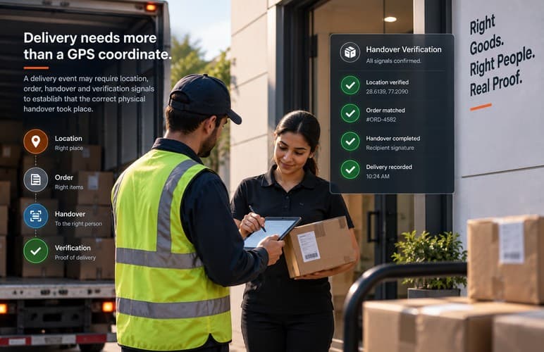 A doorstep handover being verified against the order on a handheld