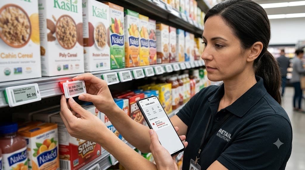 A colleague checking a product against the app