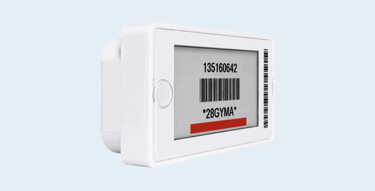 An Ithina P Series shelf label showing a barcode