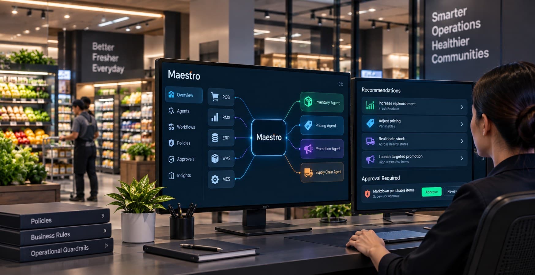 An operator reviewing coordinated decisions on screen