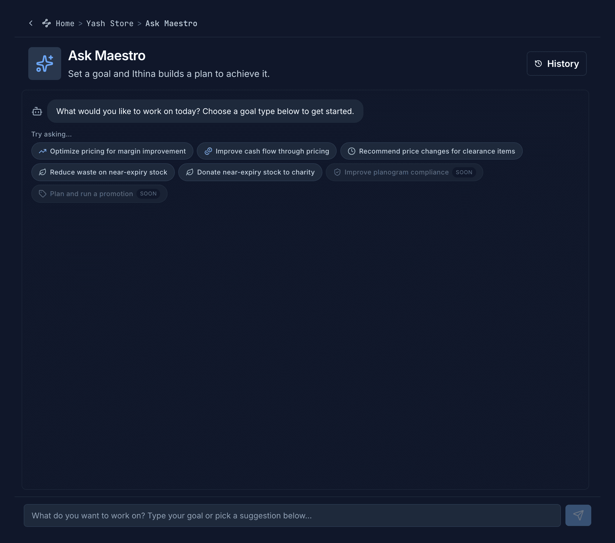 Ask Maestro goal composer inside the Ithina web application