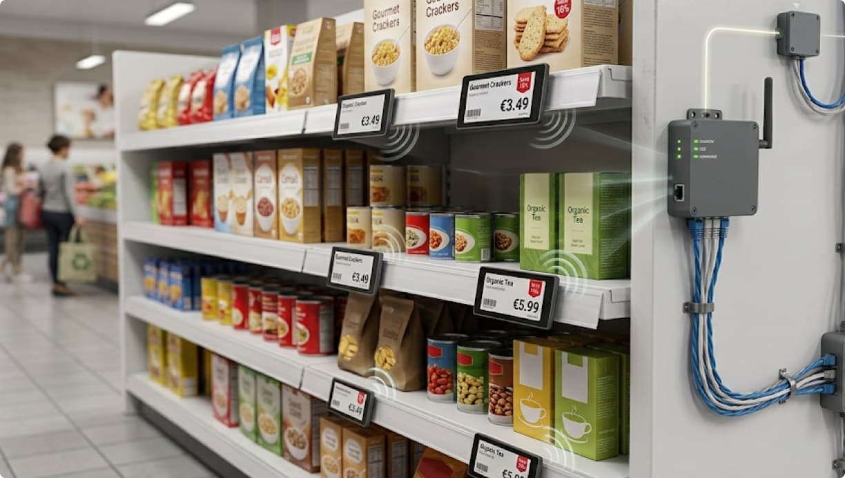 A gateway on the shelf edge linking a run of shelf labels