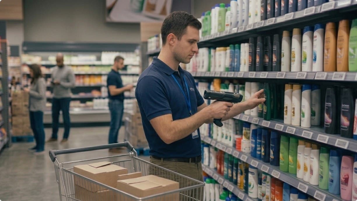Associate scanning shelf stock with a handheld scanner