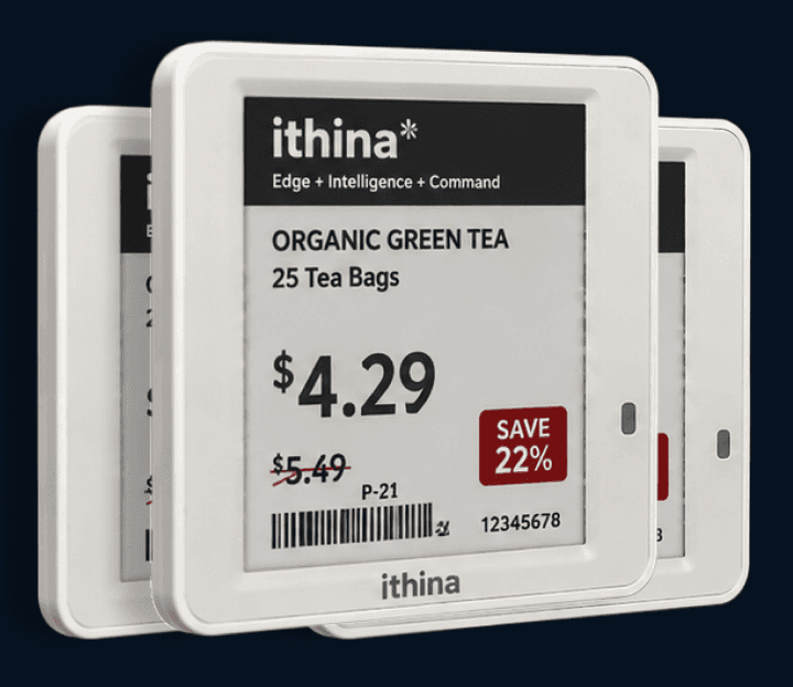 Ithina electronic shelf labels showing a promotional price