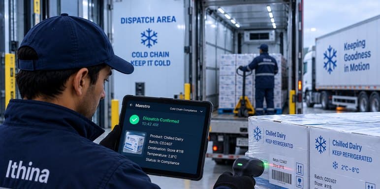 Chilled dairy scanned as dispatch is confirmed at the loading bay