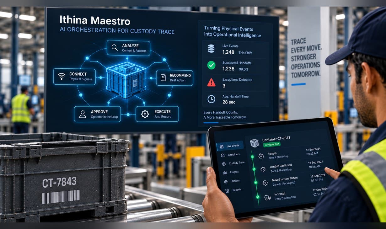 The Ithina Maestro custody-trace board turning physical events into operational intelligence