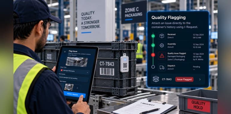Issue flagged against the container's history from the packaging zone