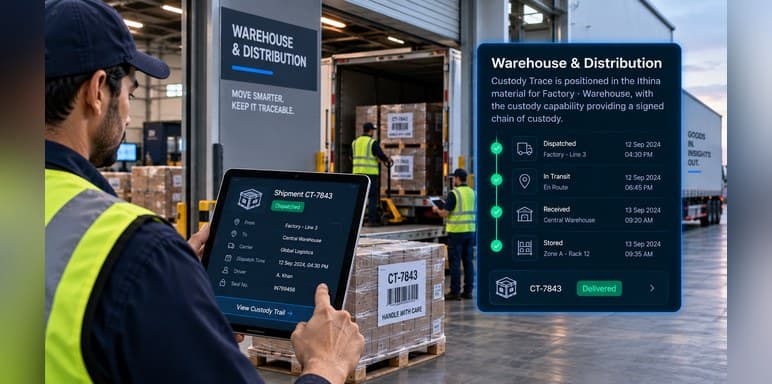Signed chain of custody following a shipment through warehouse and distribution