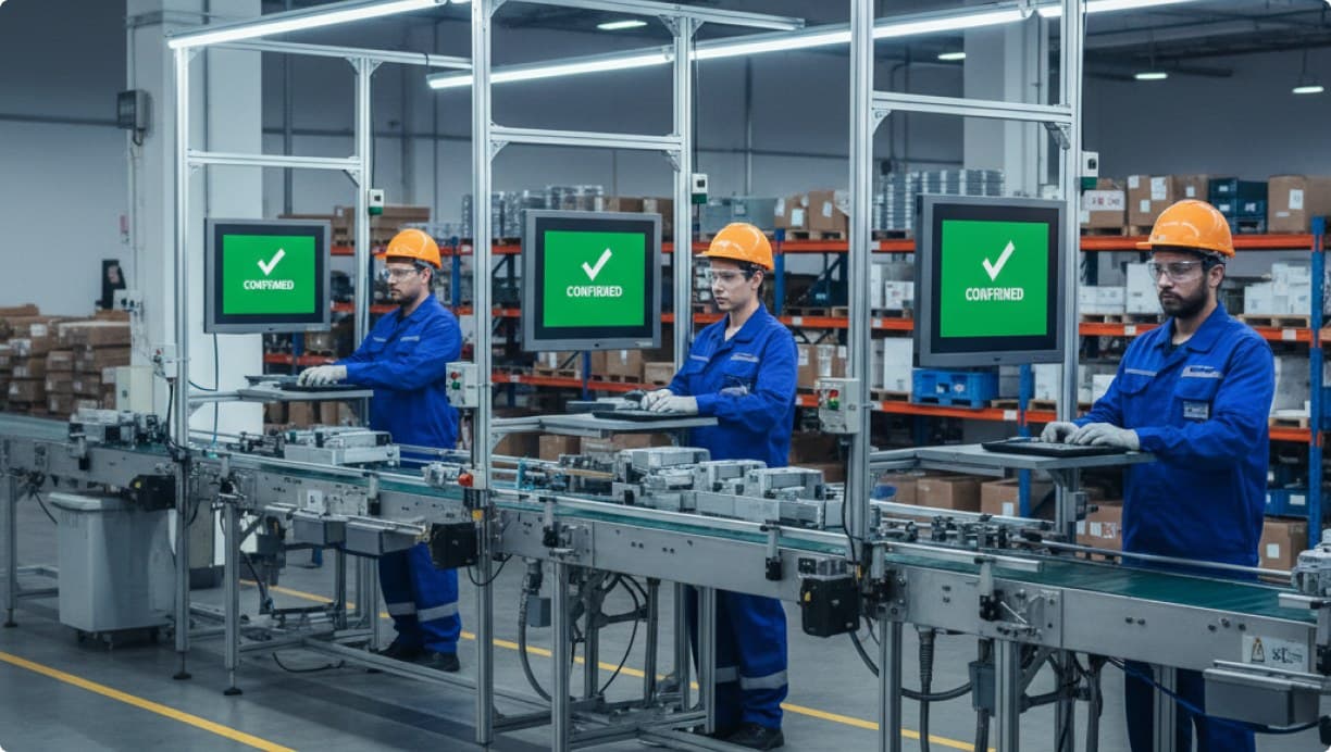 Confirmed screens at every workstation along the line