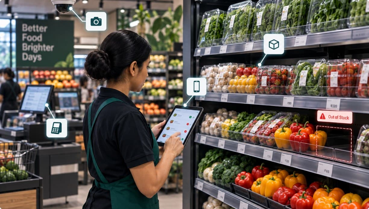 Shelf conditions being captured across the chilled produce aisle