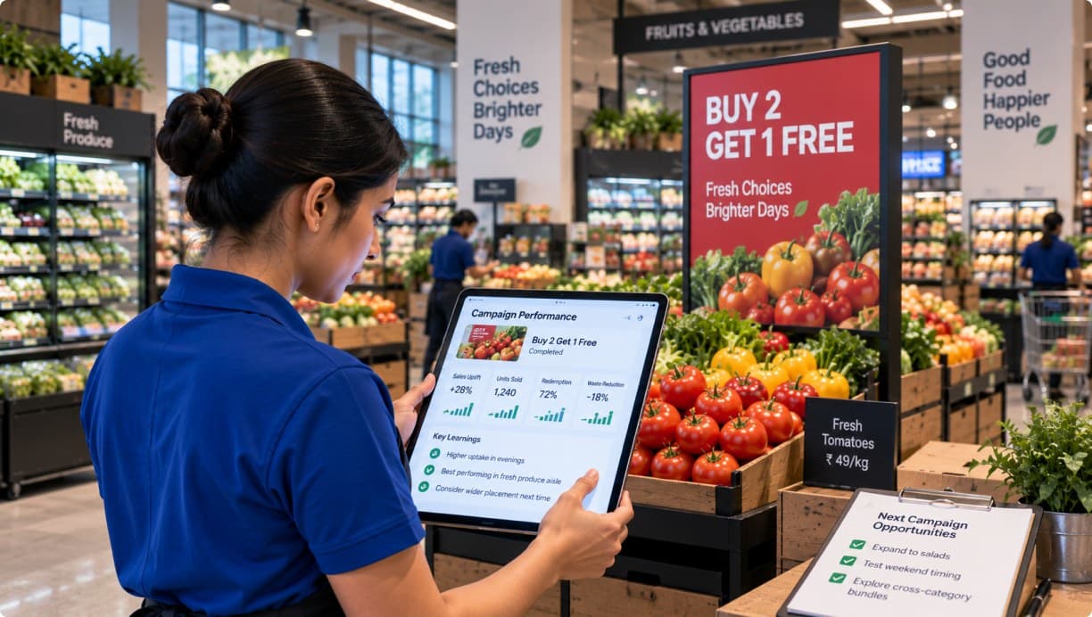 Colleague reviewing campaign performance on a tablet in store