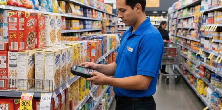 Associate scanning a promotional display with a handheld