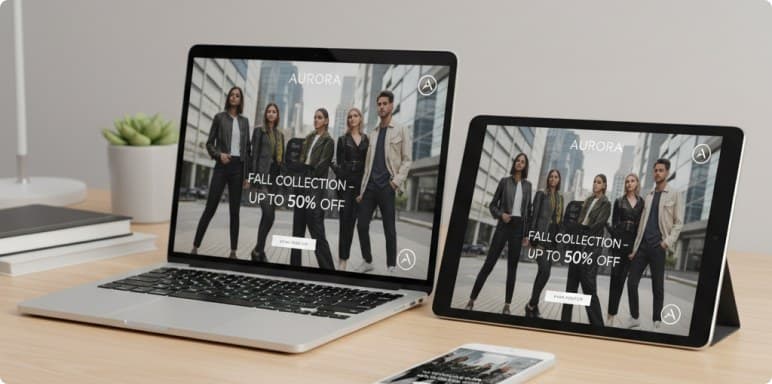 The same campaign running on a laptop and a tablet side by side
